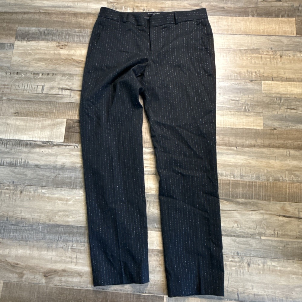 Banana Republic Ryan Fit Trousers Sz 6 Black Silver Pin stripes Lined Preppy